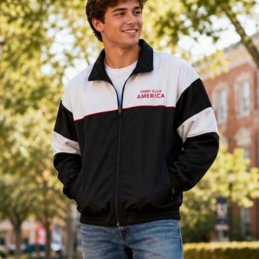 Perry Ellis America Active Track Jacket Men’s XL Full Zip Black White Red Ret